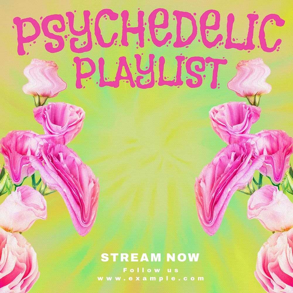 Psychedelic playlist Instagram post template, editable text