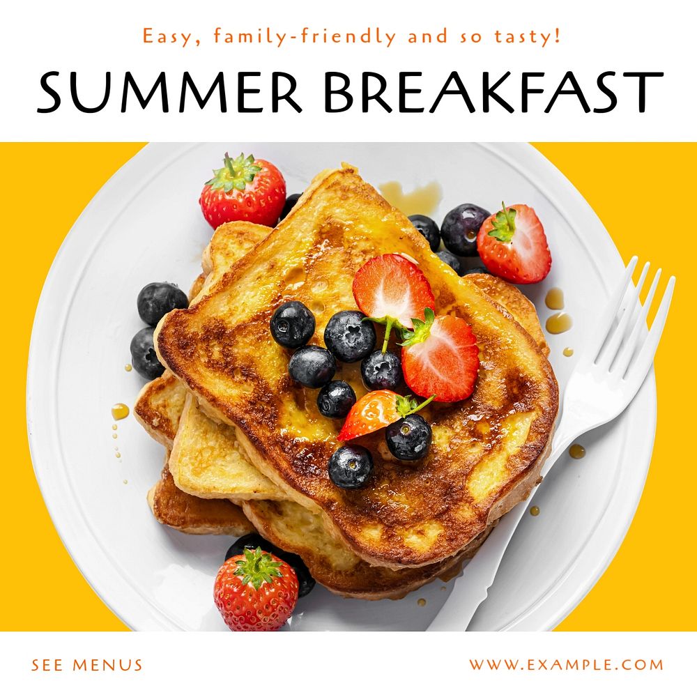 Summer breakfast Instagram post template, editable text