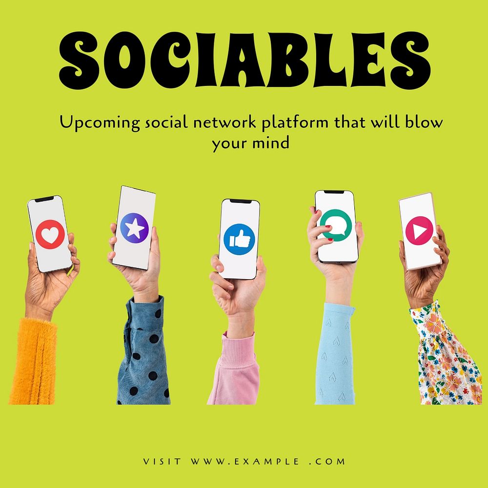 Sociables social network Instagram post template, editable text