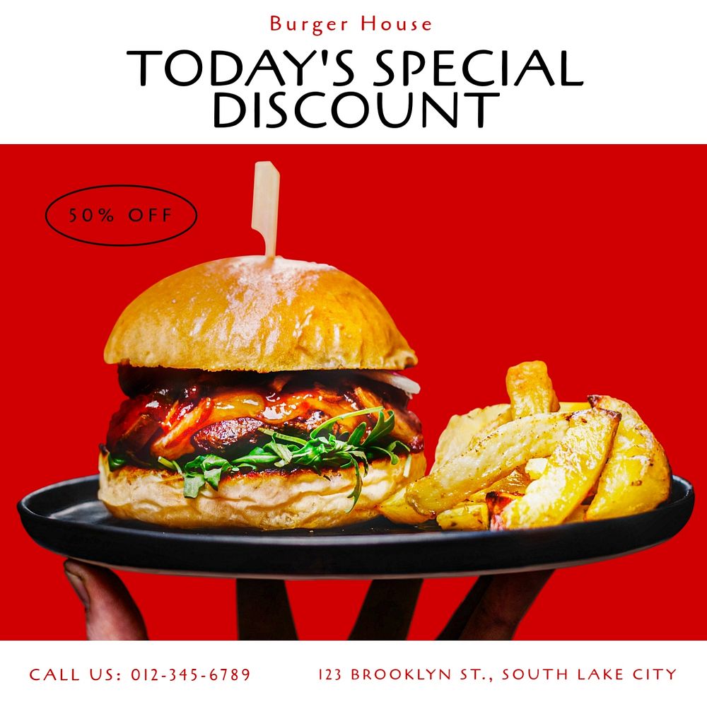 Burger discount Instagram post template, editable text