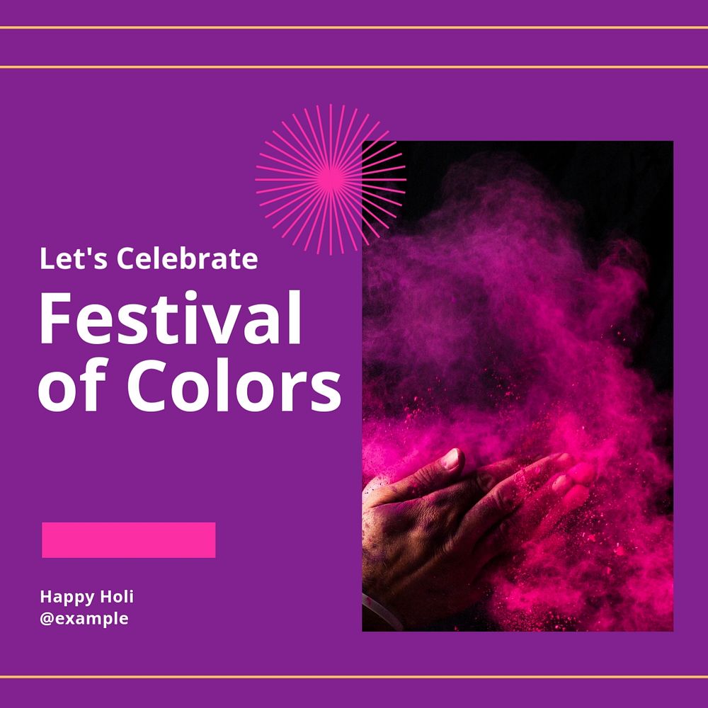 Holi festival Instagram post template, editable text