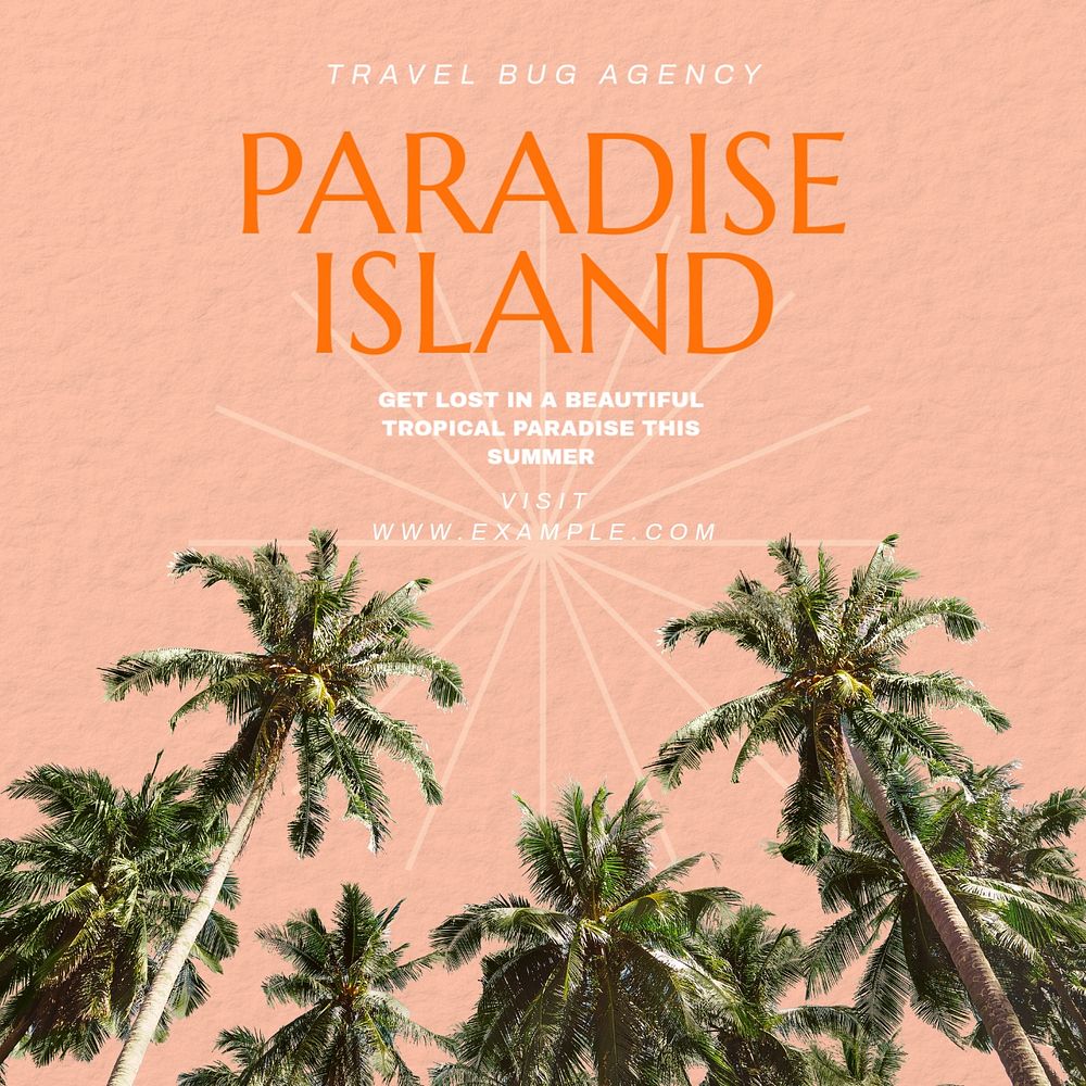 Island travel package Instagram post template, editable text