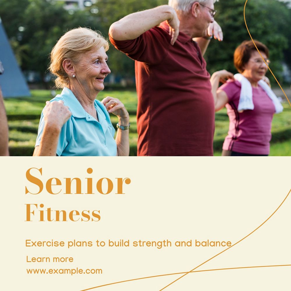 Senior fitness Instagram post template, editable text