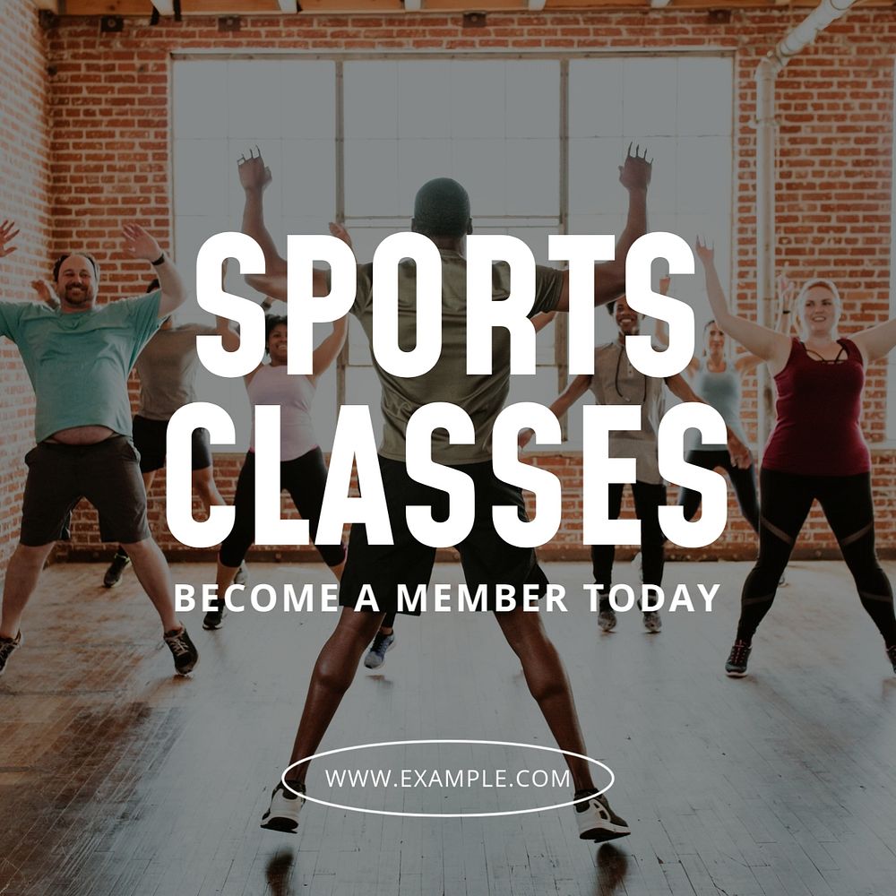 Sports classes Instagram post template, editable text