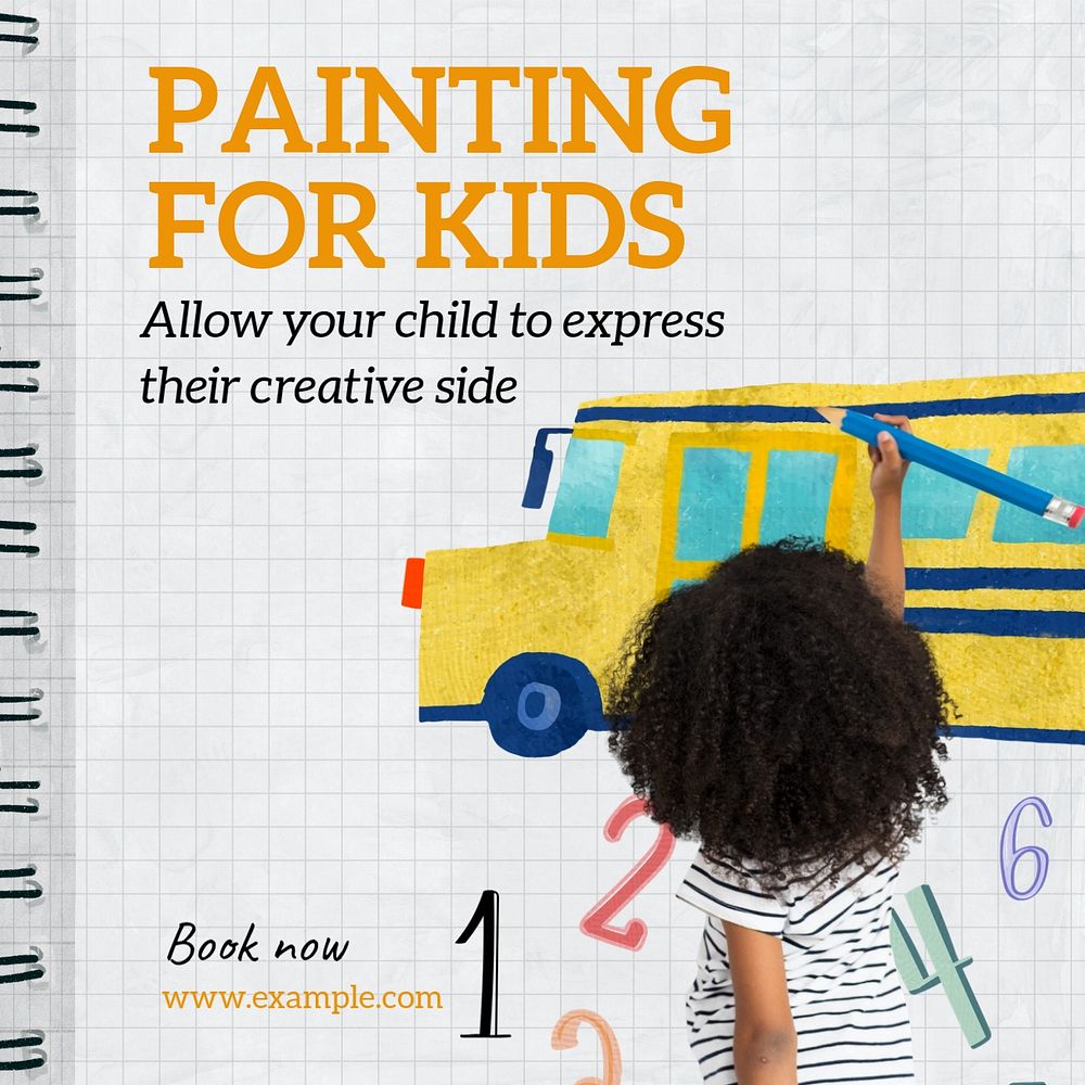 Painting for kids Instagram post template, editable text