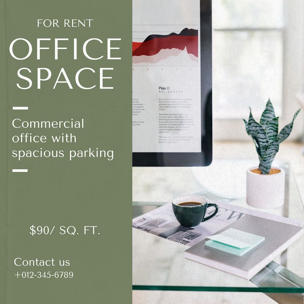 Office space Instagram post template, editable text