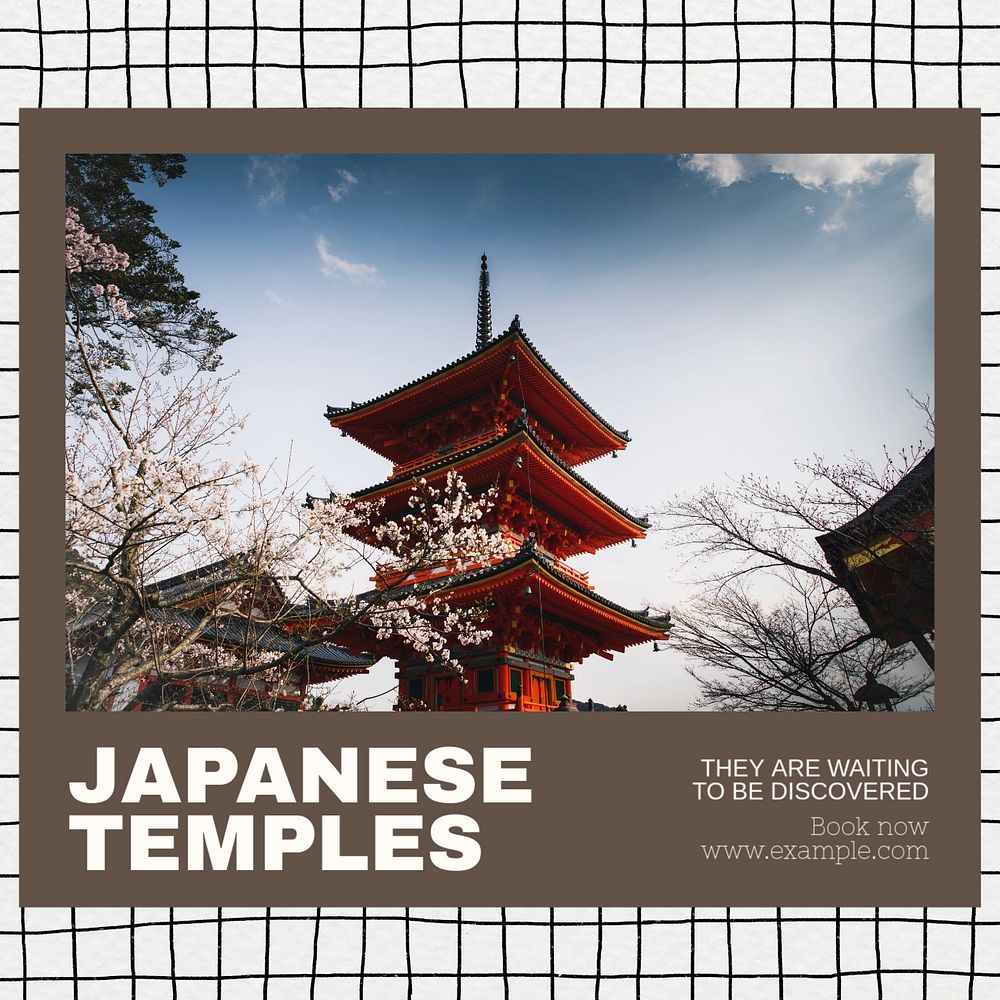 Japanese temples Instagram post template, editable text