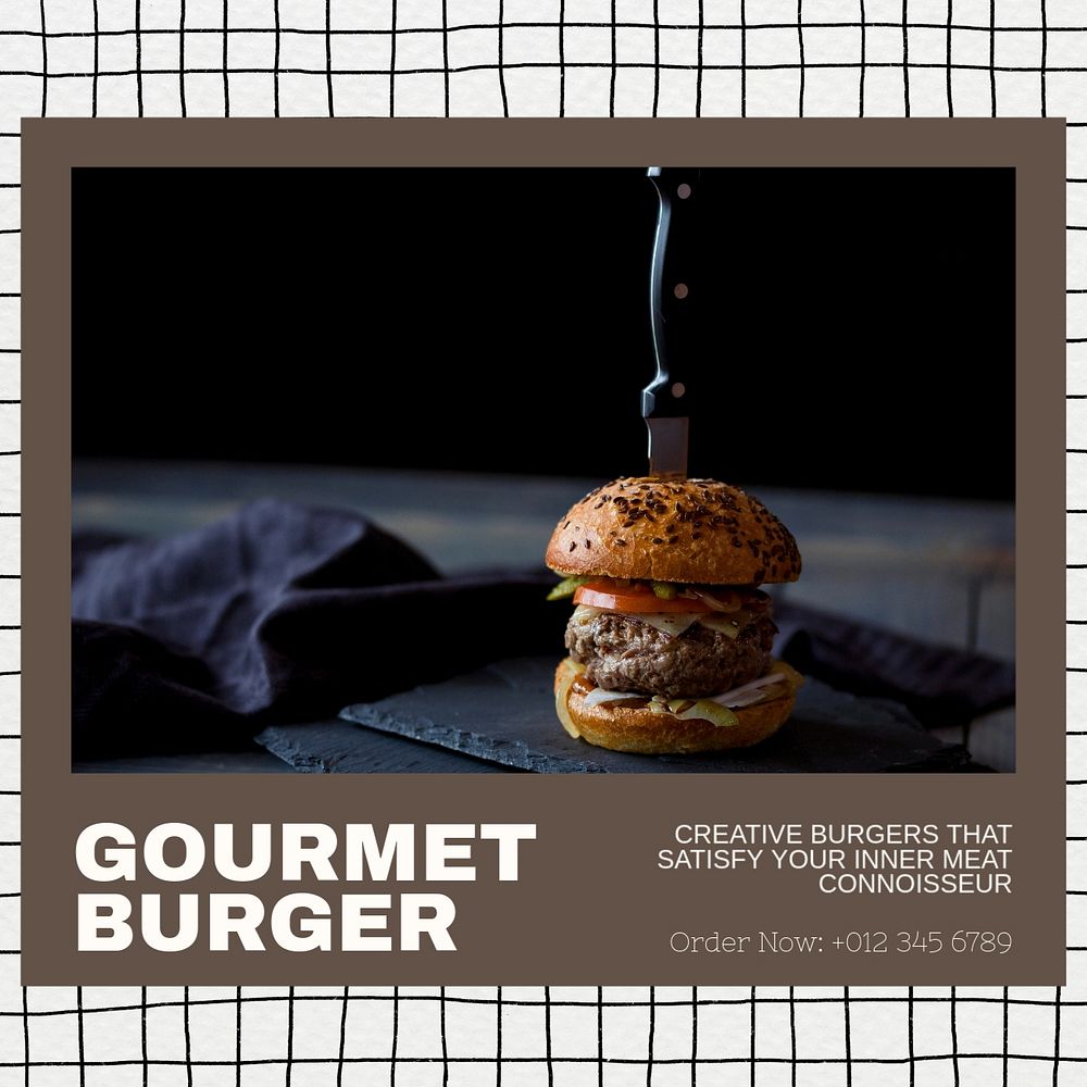 Gourmet burger Instagram post template, editable text