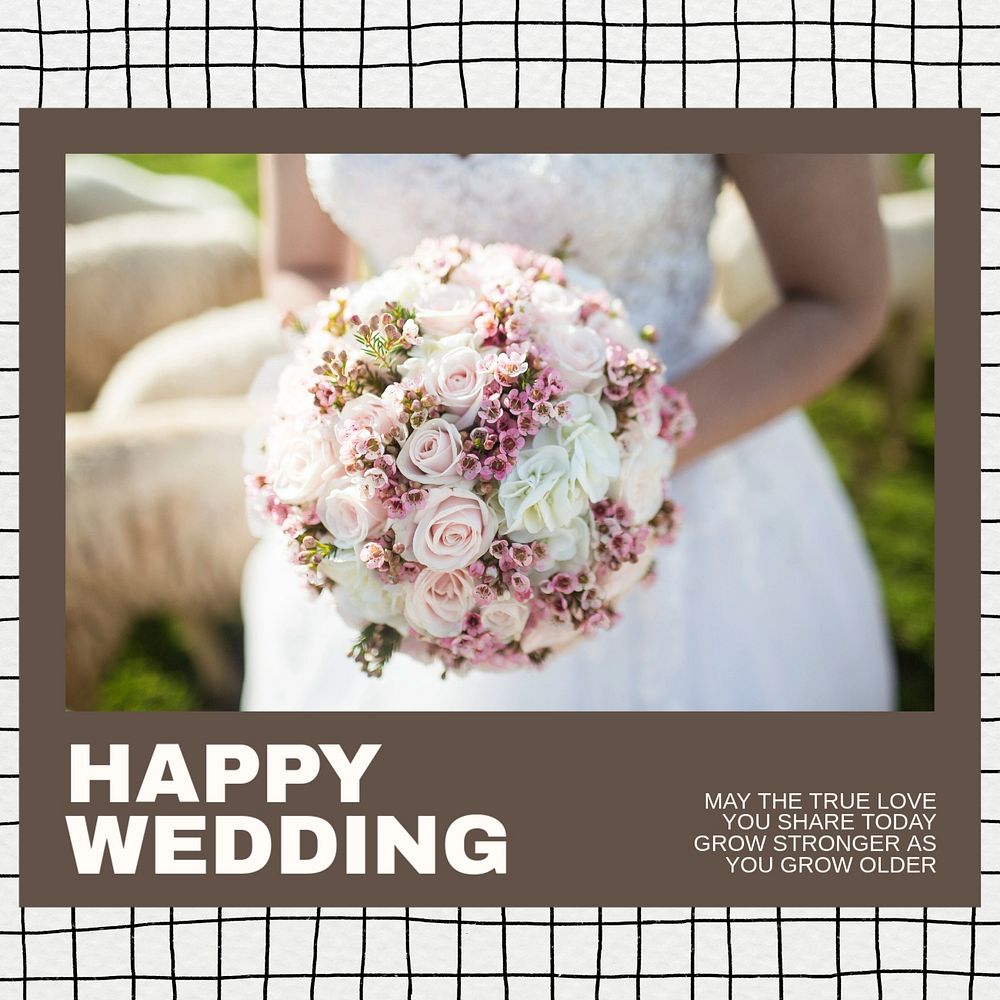 Happy wedding Instagram post template, editable text