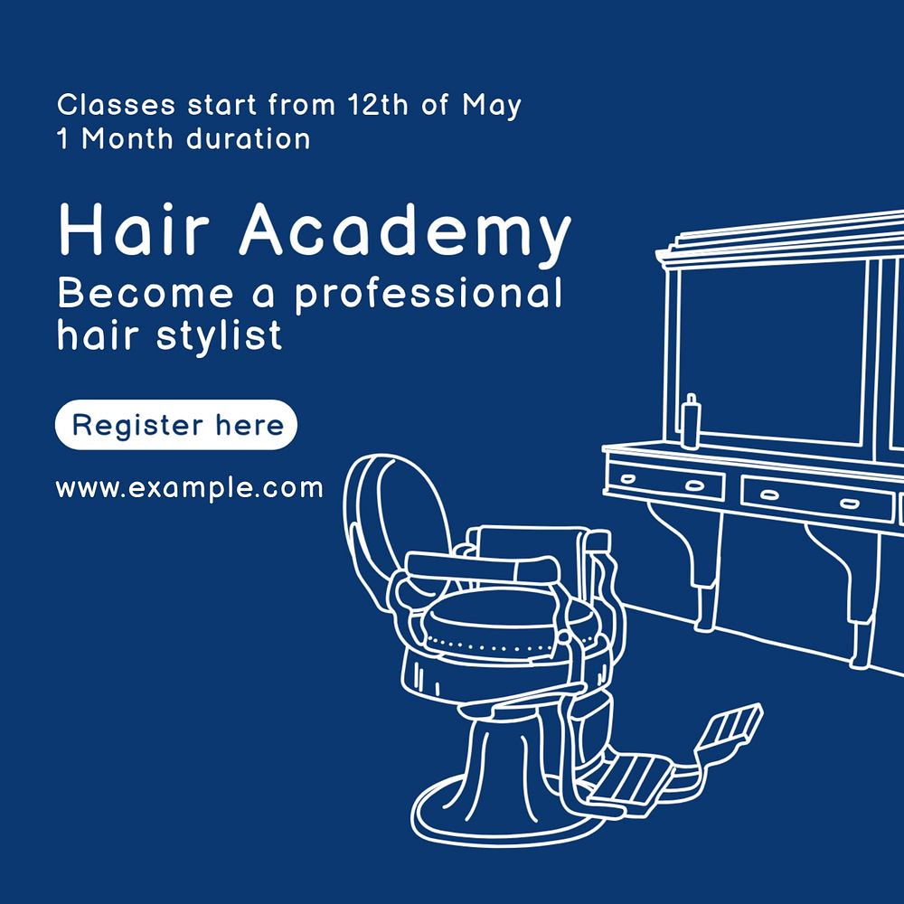 Hair academy Instagram post template, editable text