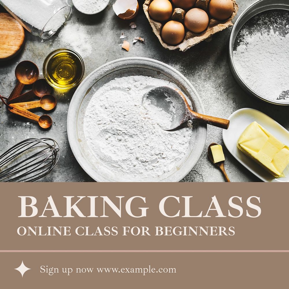 Baking class Instagram post template, editable text