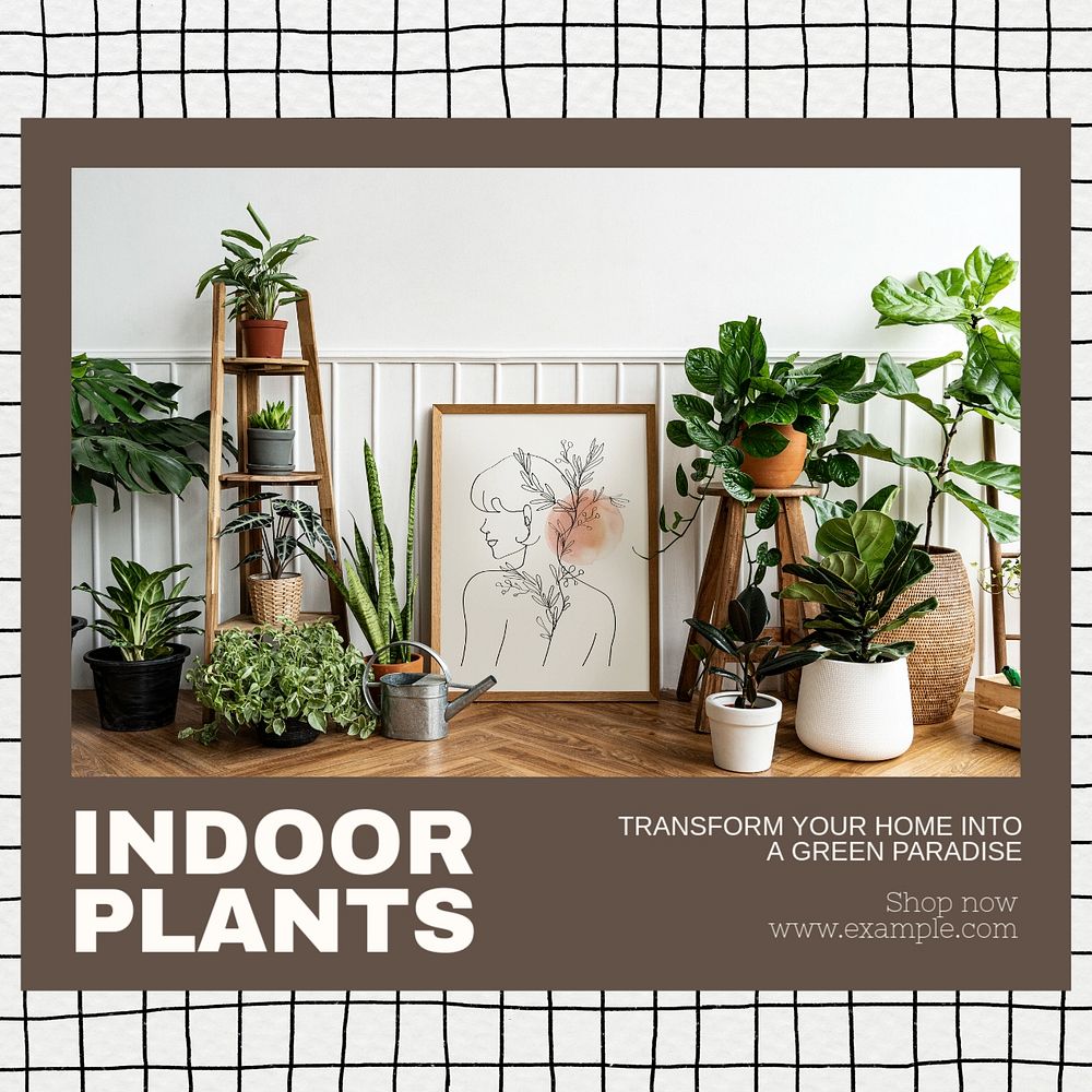 Indoor plants Instagram post template, editable text