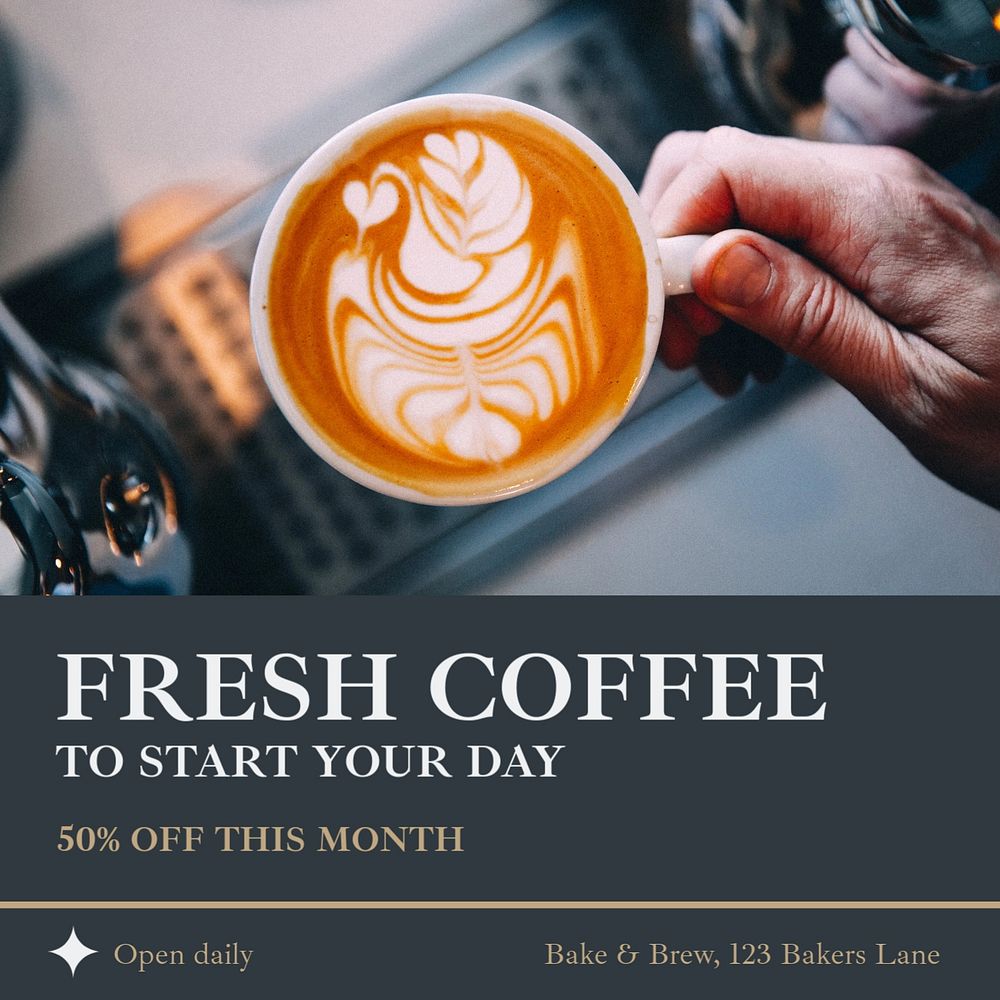 Fresh coffee Instagram post template, editable text
