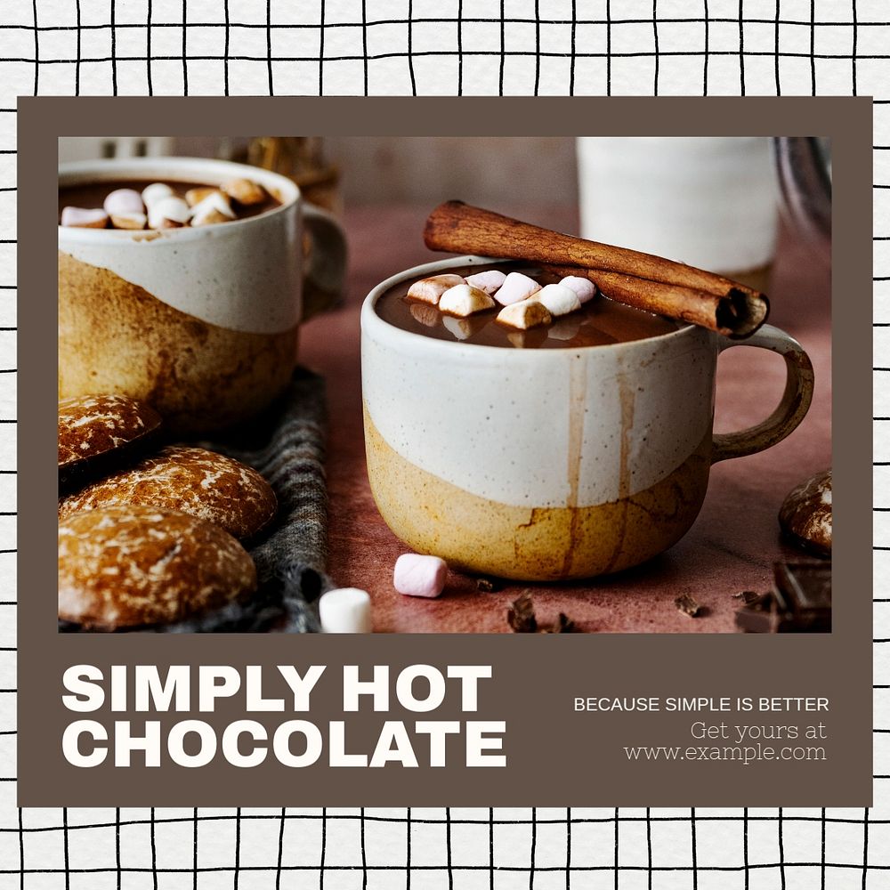 Hot chocolate Instagram post template, editable text