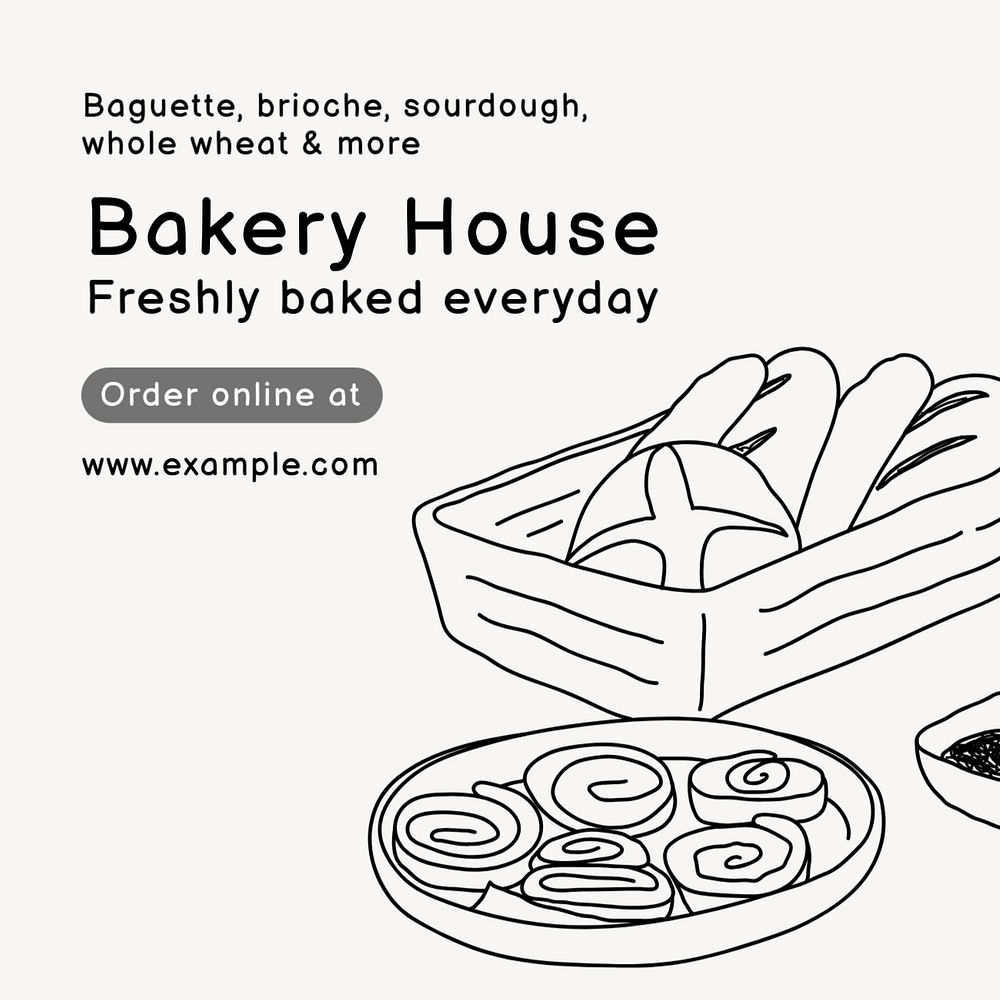 Bakery house Instagram post template, editable text