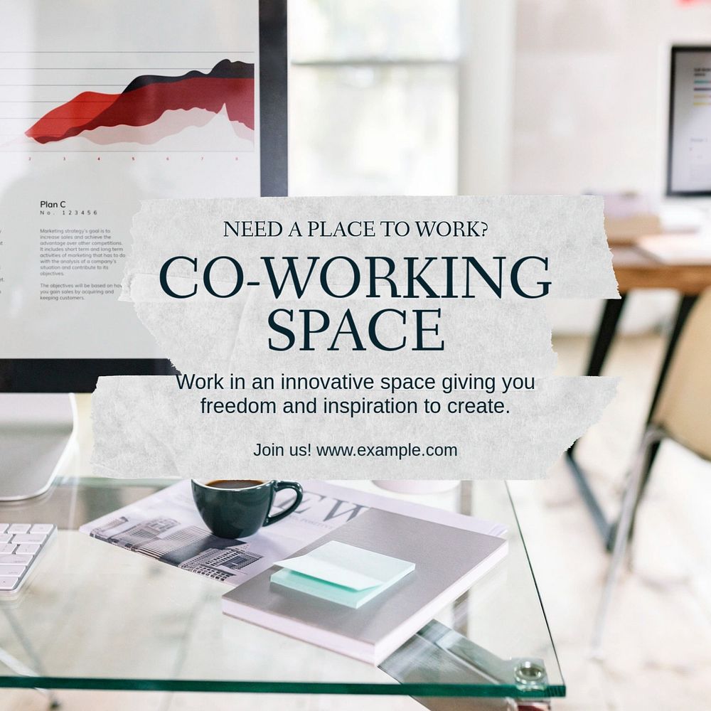 Co-working space Instagram post template, editable text