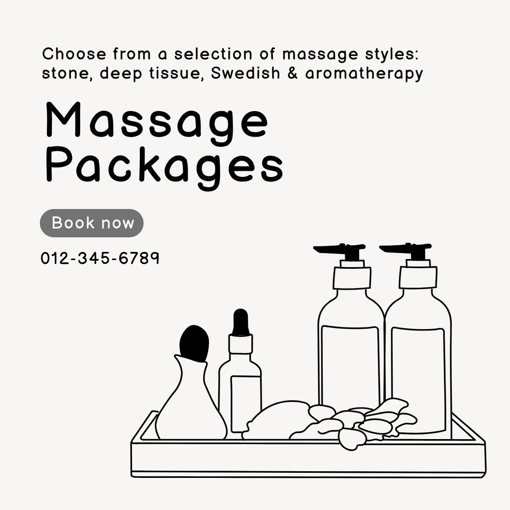 Massage packages Instagram post template, editable text