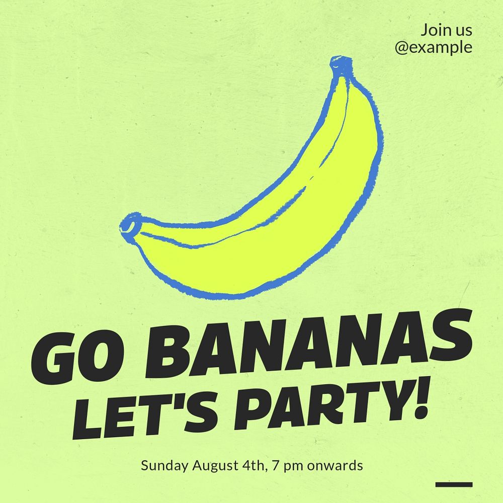 Go bananas party Instagram post template, editable text