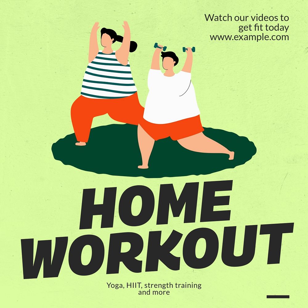 Home workout videos Instagram post template, editable text