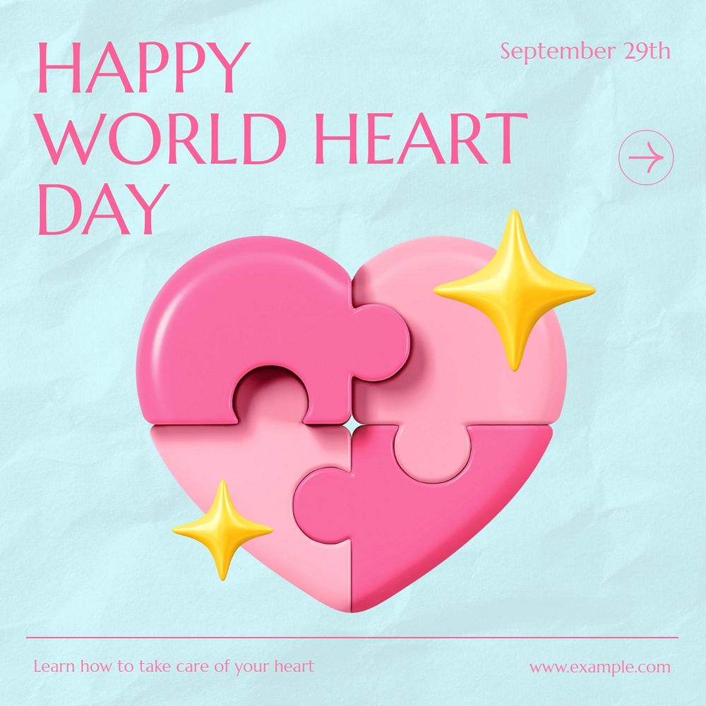 Happy world heart day Instagram post template, editable text