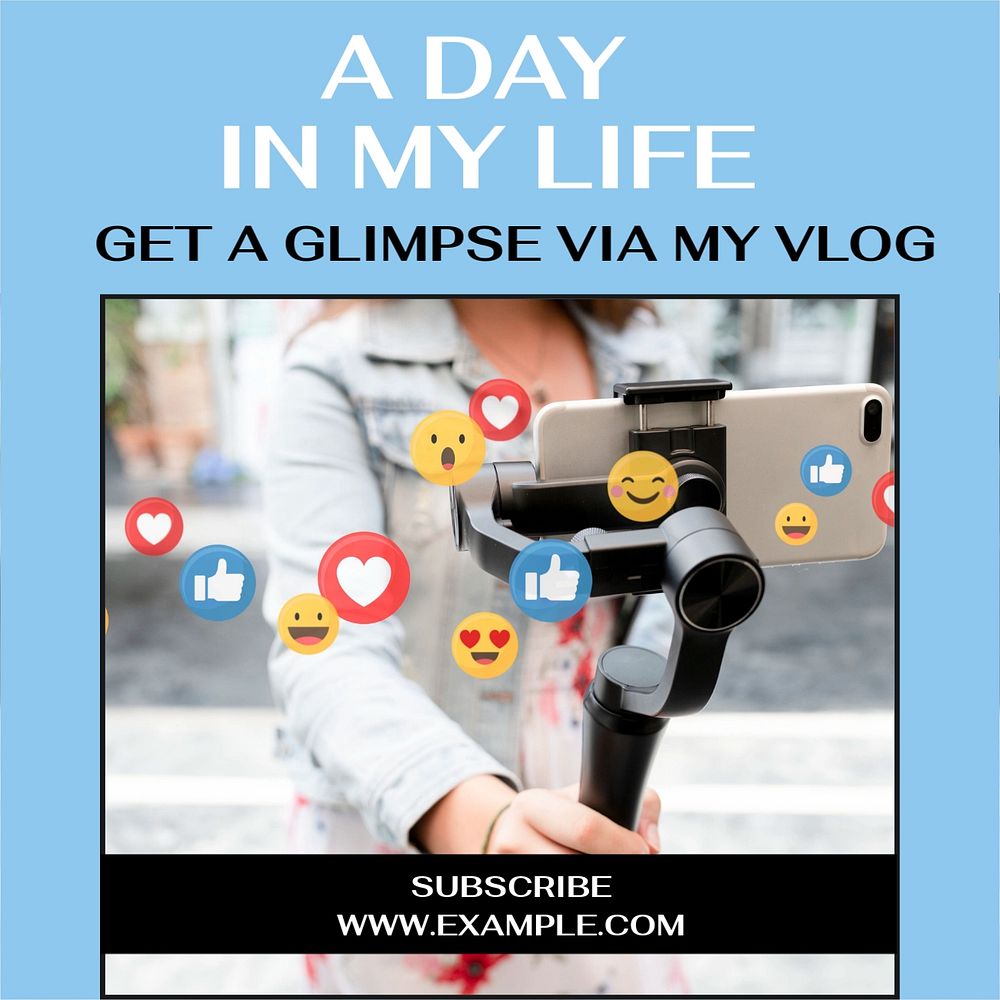 A day in my life Instagram post template, editable text