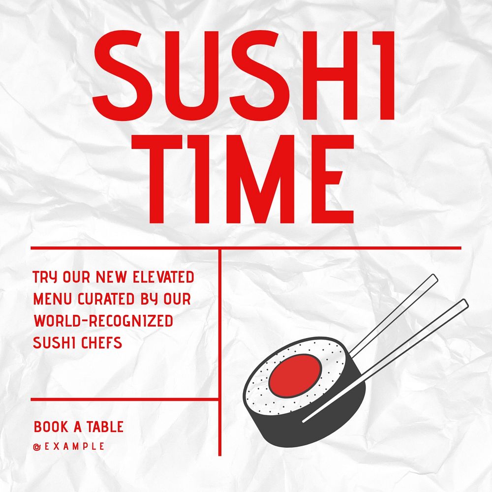 Sushi time Instagram post template, editable text