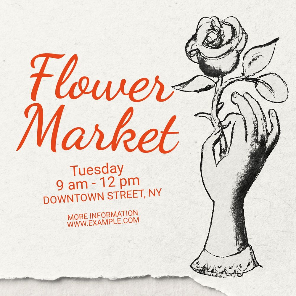 Flower market Instagram post template, editable text