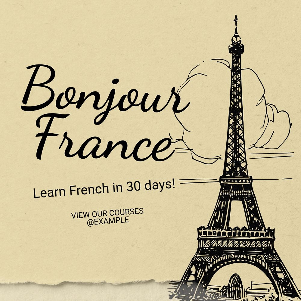 Learn French Instagram post template, editable text