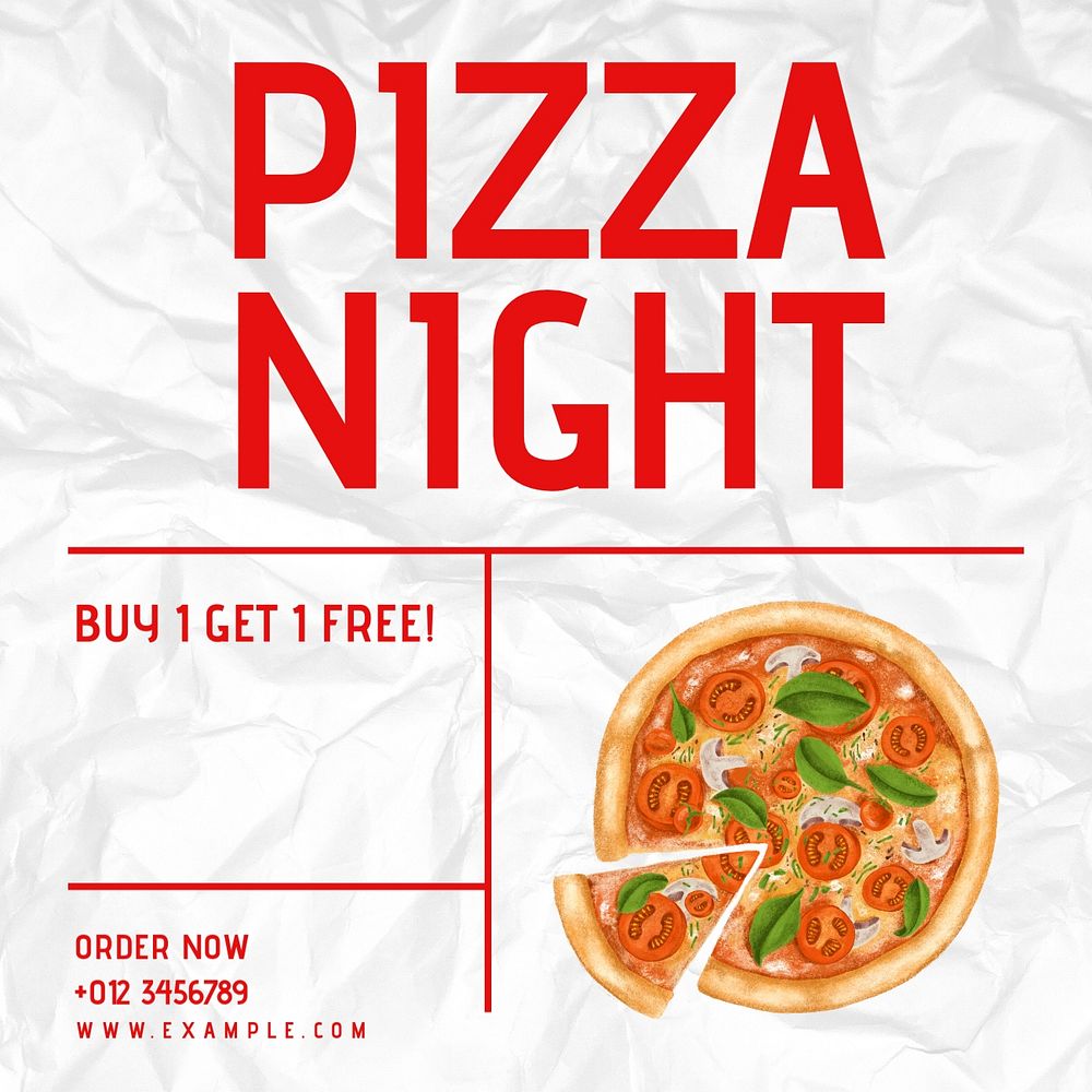 Pizza night Instagram post template, editable text