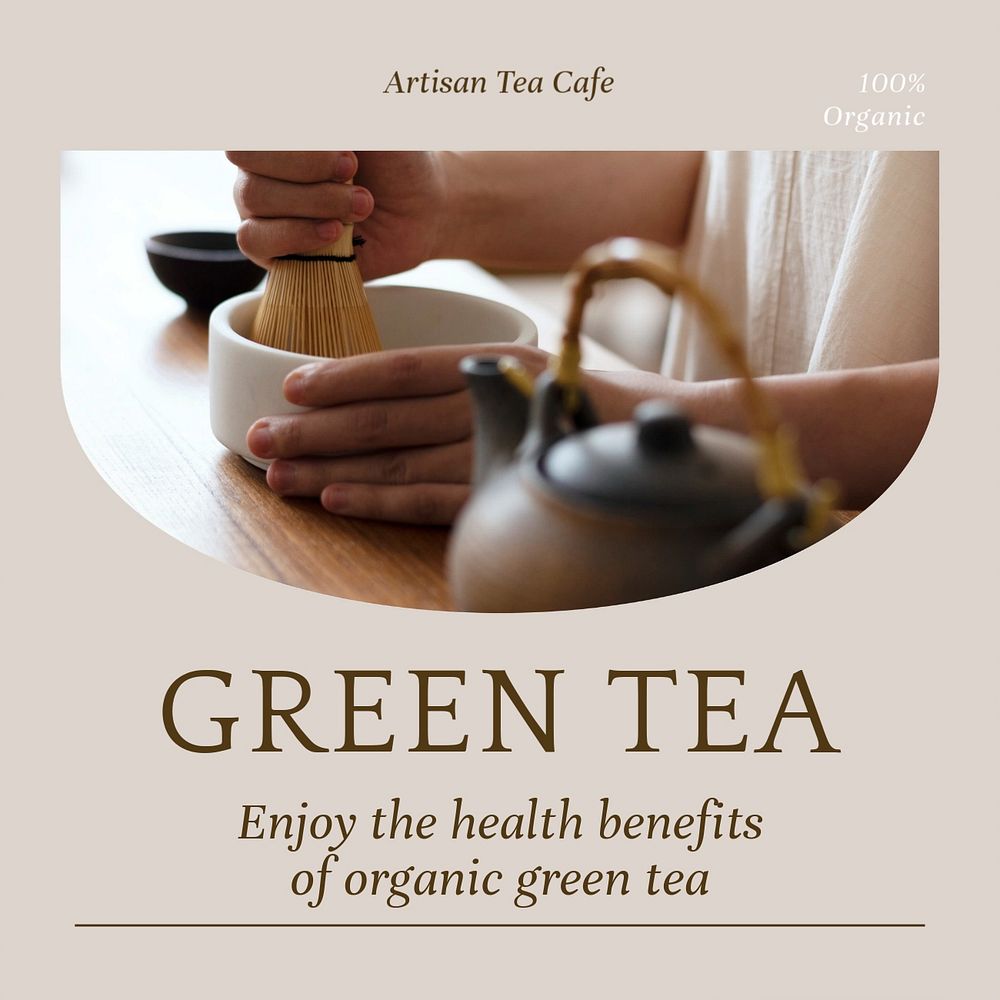 Green tea Instagram post template, editable text