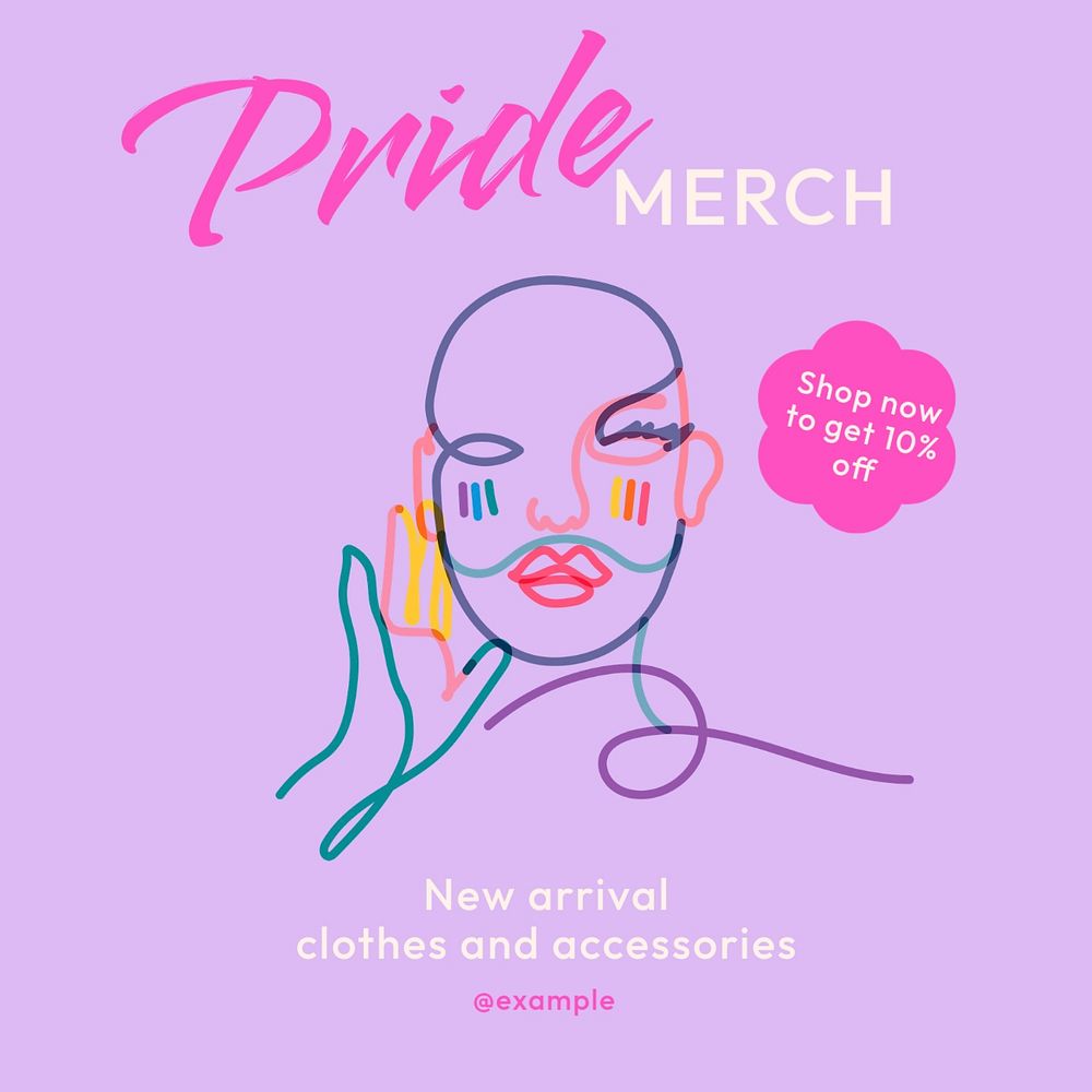 Pride merch Instagram post template, editable text