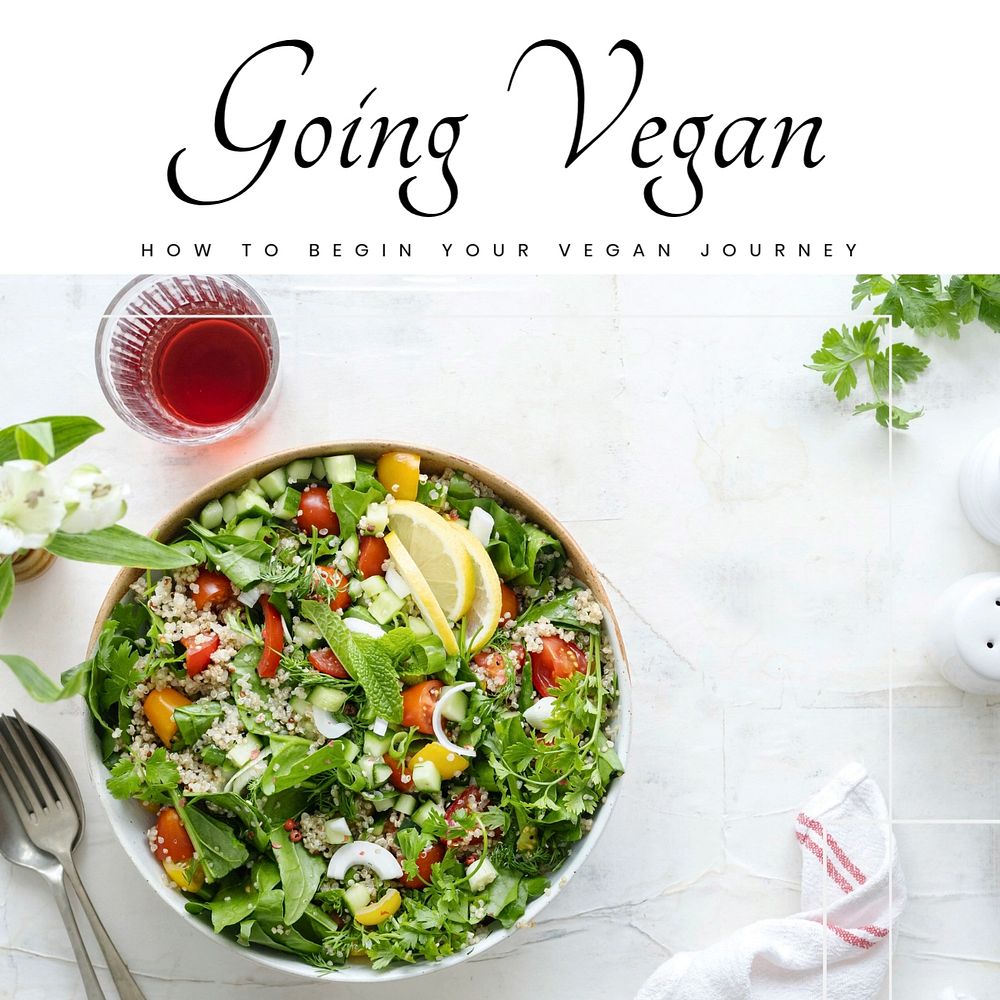 Going vegan Instagram post template, editable text