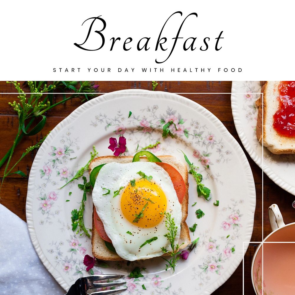 Breakfast Instagram post template, editable text