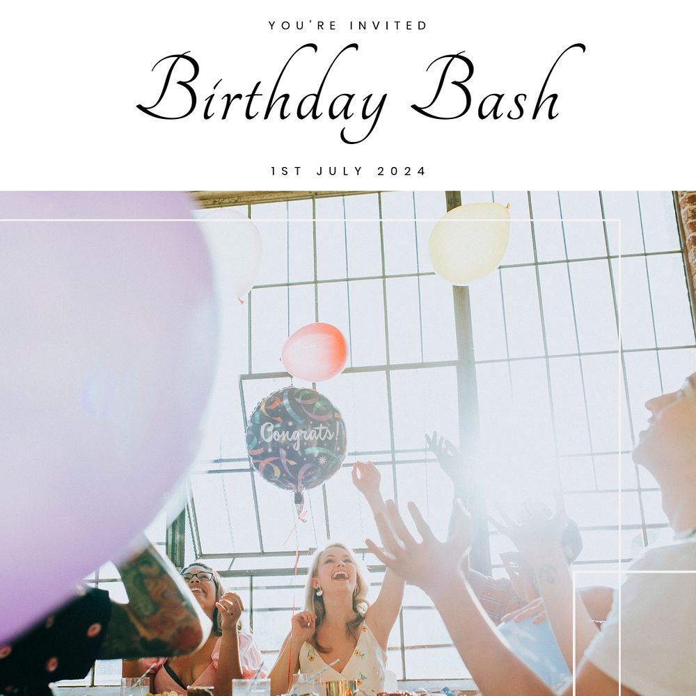 Birthday party Instagram post template, editable text