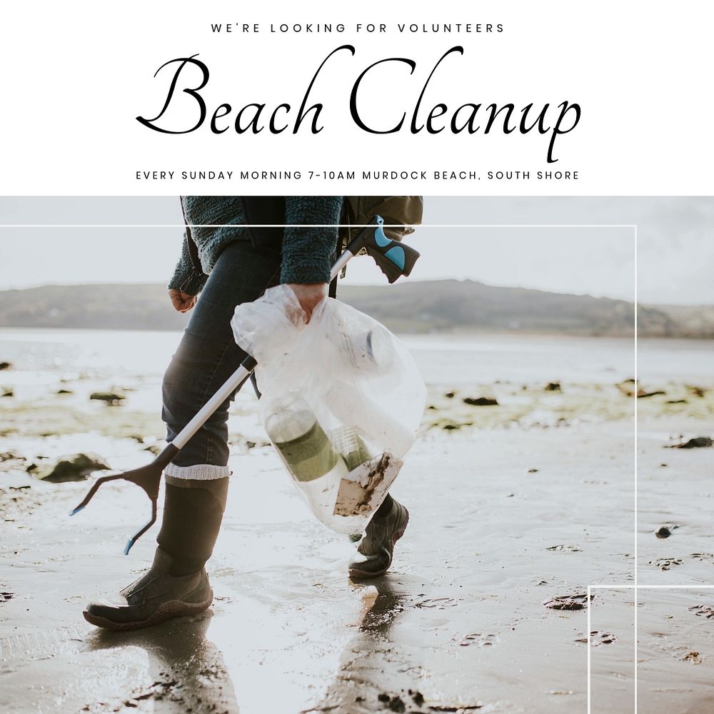 Beach cleanup Instagram post template, editable text