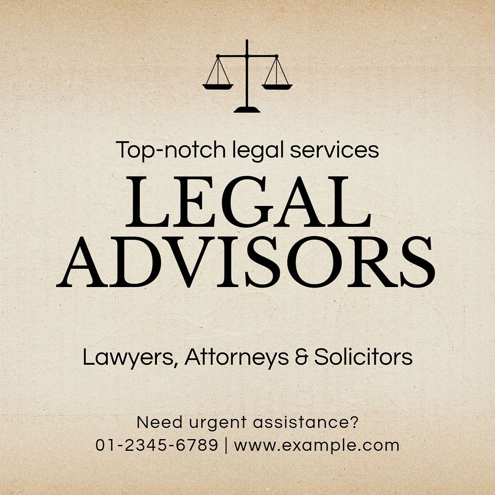 Legal advisors Instagram post template, editable design