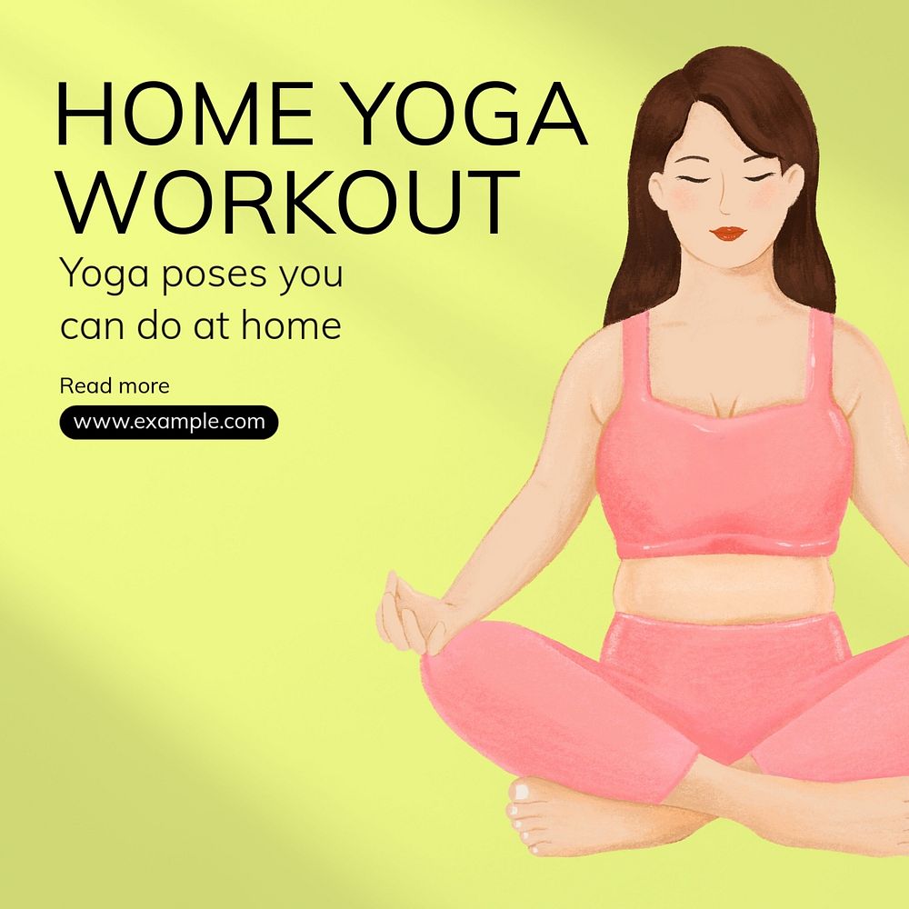 Home yoga workout Instagram post template, editable text