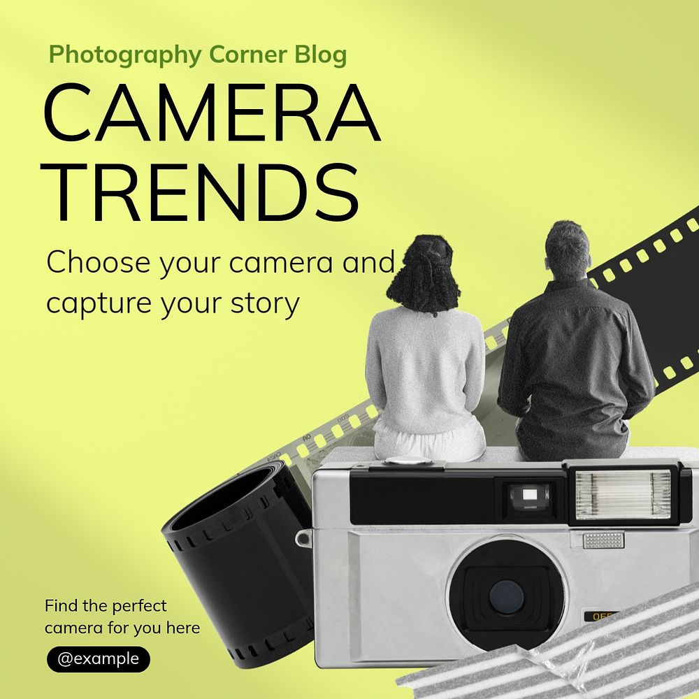 Photography camera Instagram post template, editable text