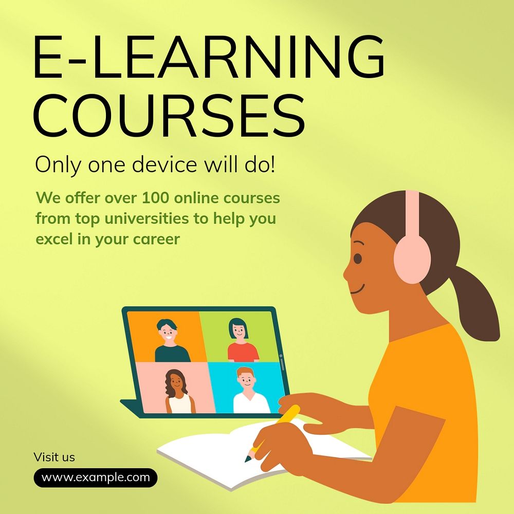 E-learning courses Instagram post template, editable text