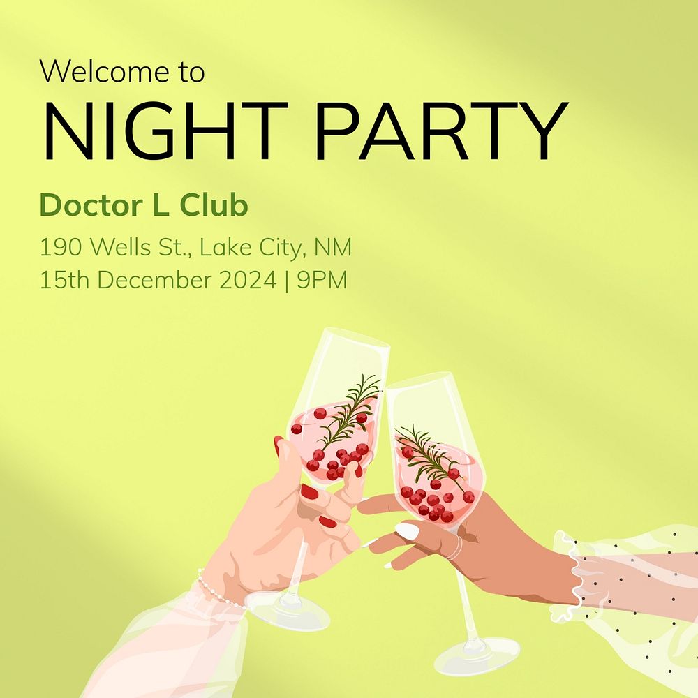 Night party Instagram post template, editable text