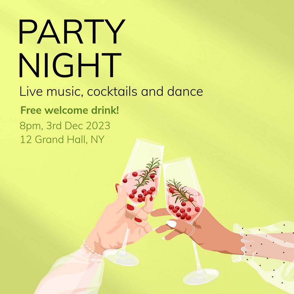 Party night Instagram post template, editable text