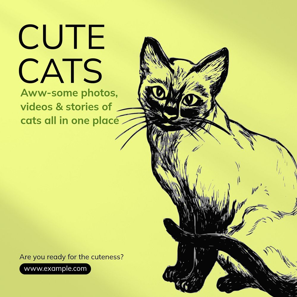 Cute cats Instagram post template, editable text