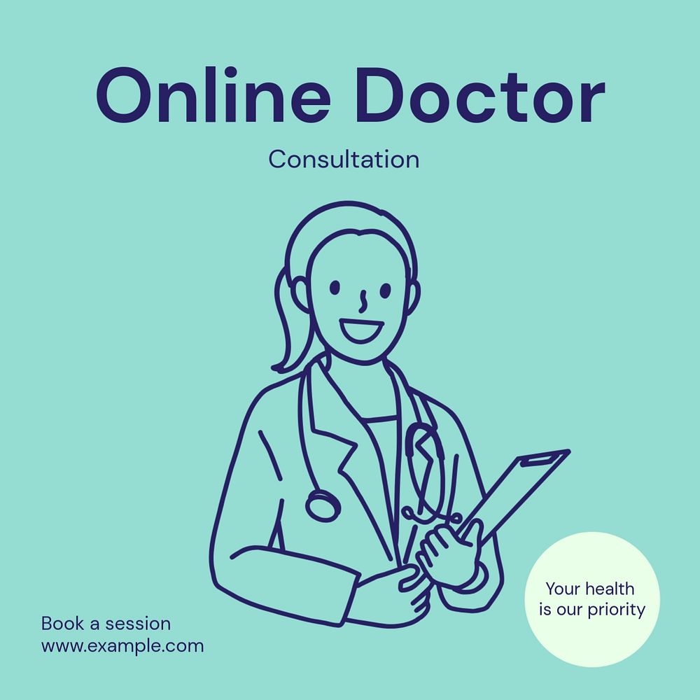 Online doctor Instagram post template, editable text