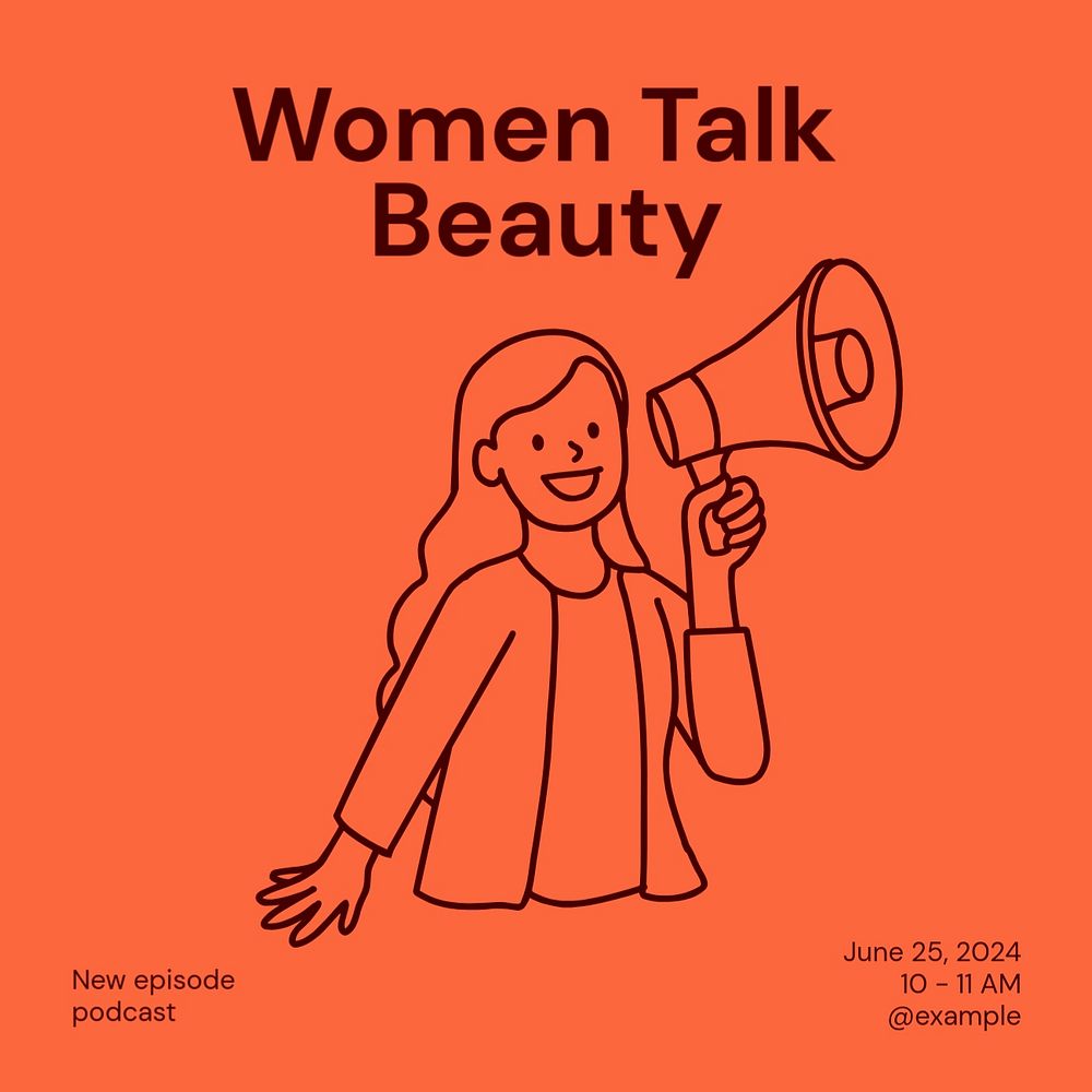 Women's beauty podcast Instagram post template, editable text