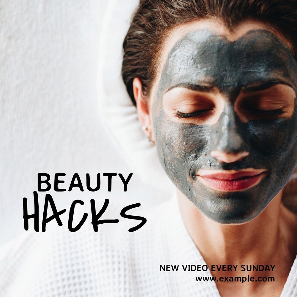 Beauty hacks Instagram post template, editable text