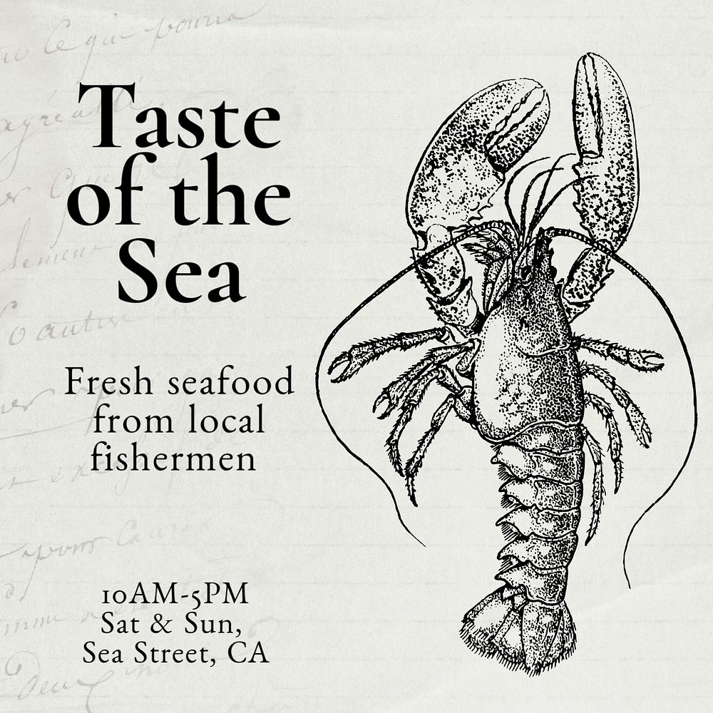 Seafood restaurant Instagram post template, editable text