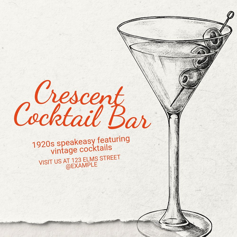 Cocktail bar Instagram post template, editable text