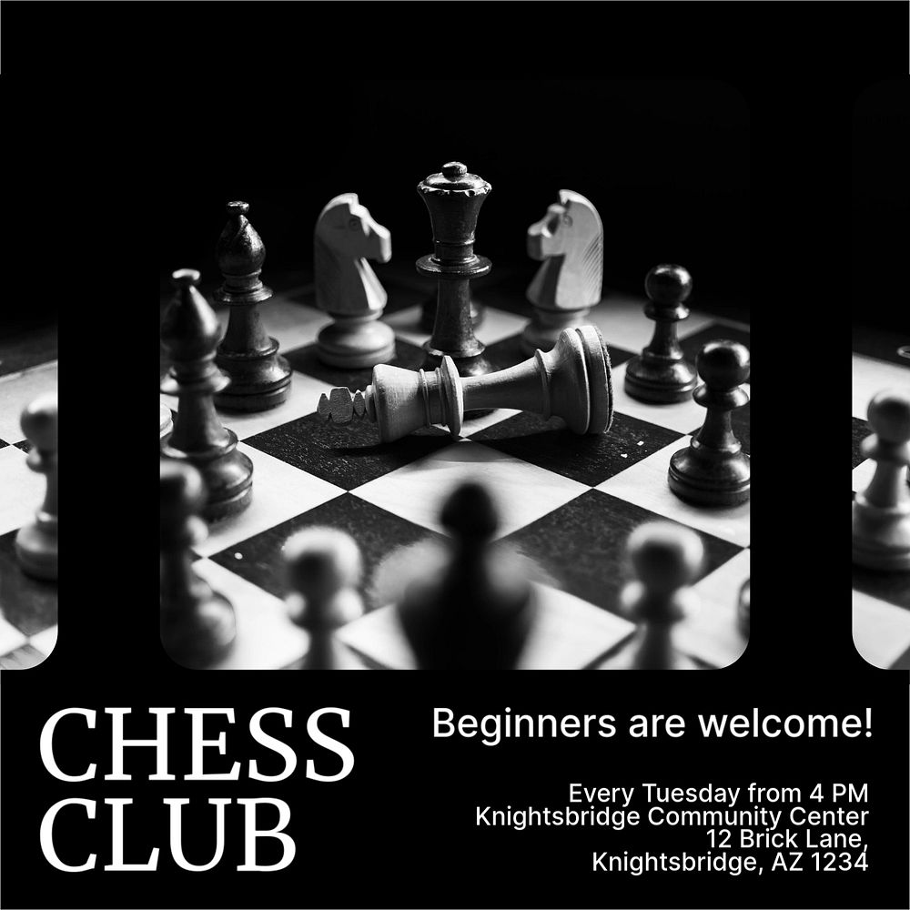 Chess club Instagram post template, editable text