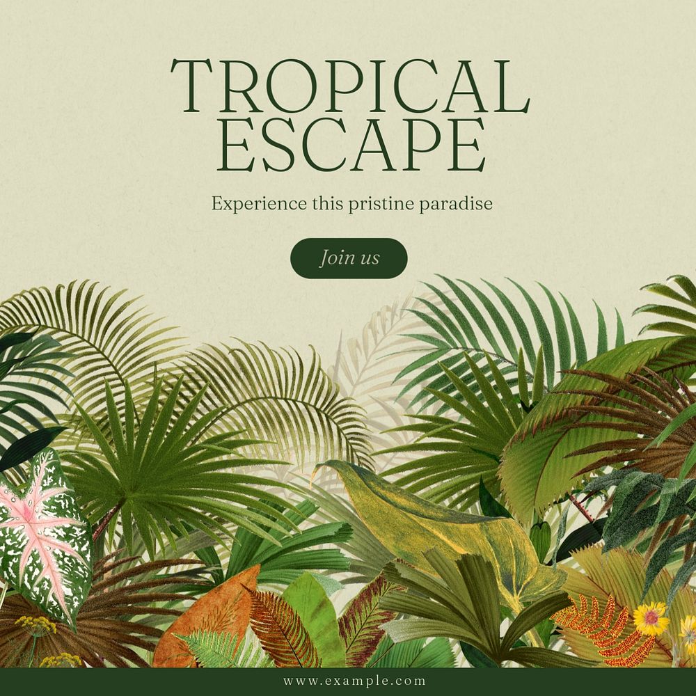 Tropical escape Instagram post template, editable text