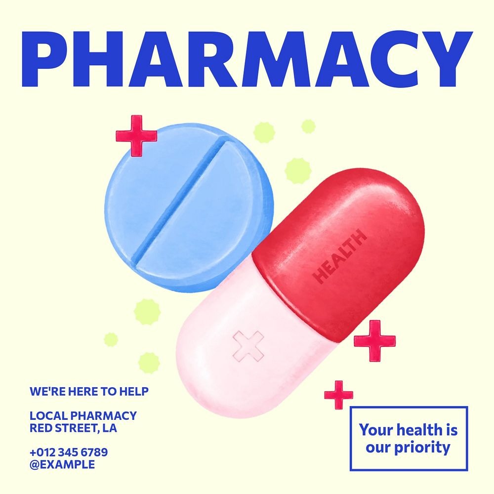 Pharmacy Instagram post template, editable text